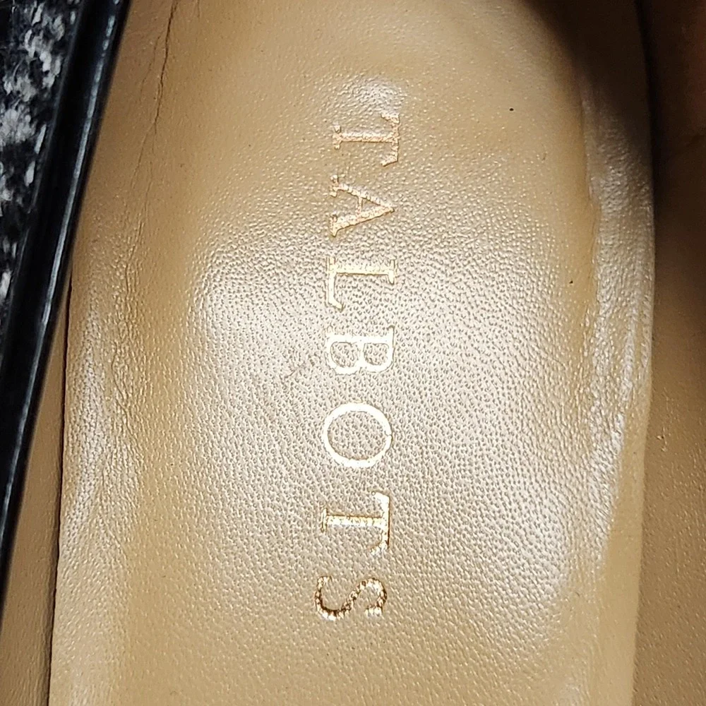 Talbots Black White Tweed Bow Pumps Heels Leather Sole Size 9M Womens Dress Shoe
